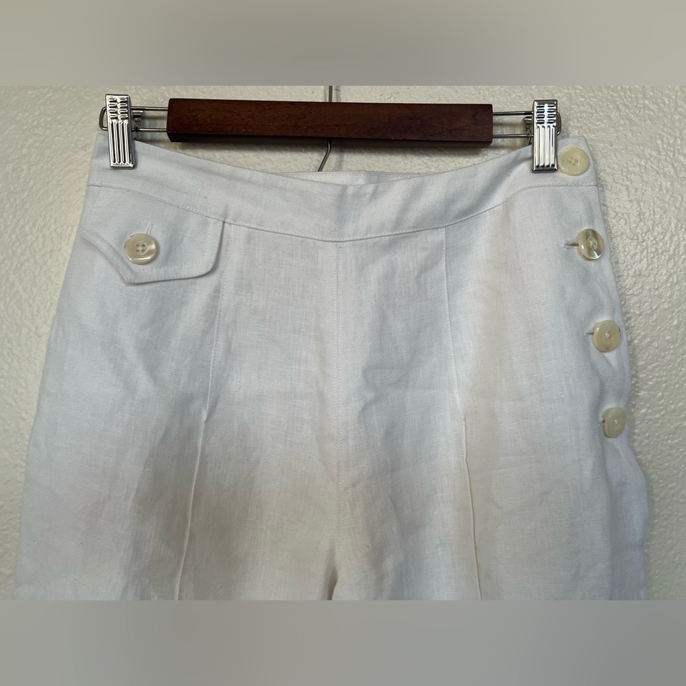 J.Peterman White Linen Button High Rise Wide Leg Pants - Picture 2 of 6